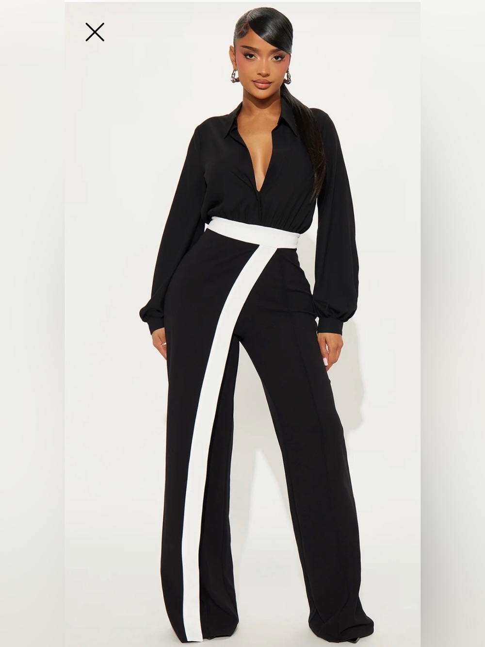 Fashion Nova Black Wide-Leg Jumpsuit with White Detail